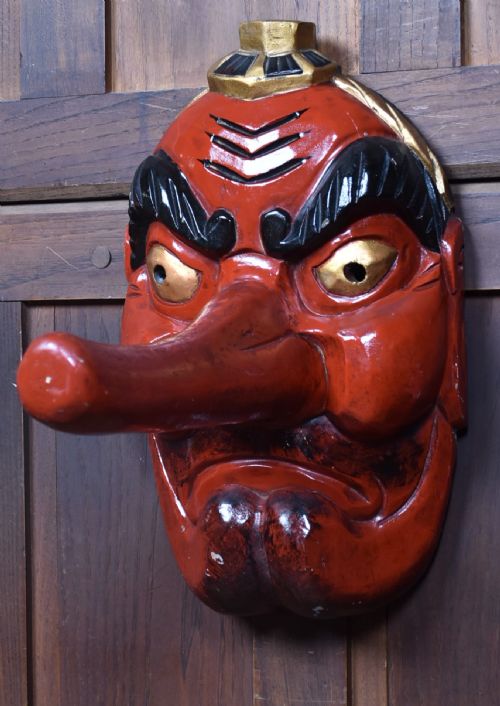 JAPANESE TENGU WOODEN MASK - ADDITIONAL PHOTO 1