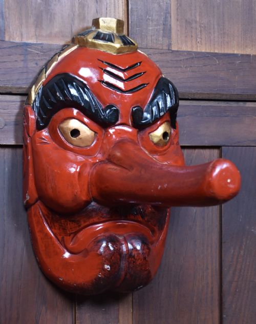 JAPANESE TENGU WOODEN MASK - ADDITIONAL PHOTO 2