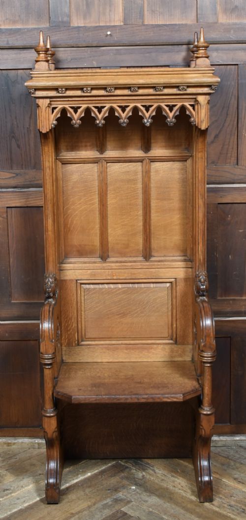VICTORIAN OAK GOTHIC REVIVAL STYLE OAK HALL CHAIR - ADDITIONAL PHOTO 5