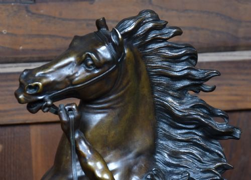 PAIR OF BRONZE MARLY HORSES AFTER GUILLAUME COUSTOU - ADDITIONAL PHOTO 4