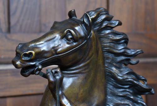 PAIR OF BRONZE MARLY HORSES AFTER GUILLAUME COUSTOU - ADDITIONAL PHOTO 8