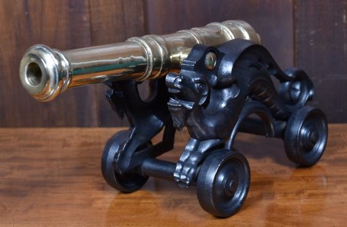 PAIR OF CAST IRON AND BRASS SIGNAL CANNONS - ADDITIONAL PHOTO 1