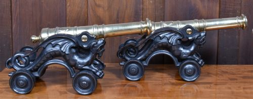 PAIR OF CAST IRON AND BRASS SIGNAL CANNONS - ADDITIONAL PHOTO 4