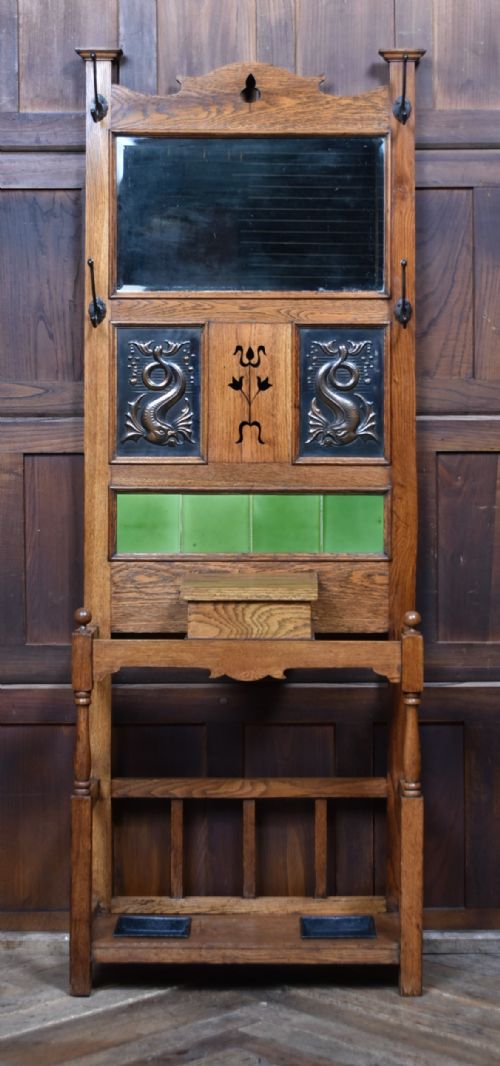 ART NOUVEAU OAK HALL STAND - ADDITIONAL PHOTO 6