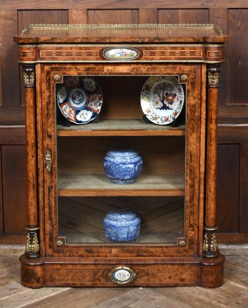 victorian burr walnut pier cabinet display cabinet - CATEGORY: ANTIQUE BOOKCASES - DATED VICTORIAN