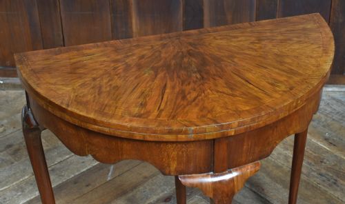 WALNUT DEMI LUNE FOLD OVER CARD TABLE - ADDITIONAL PHOTO 1
