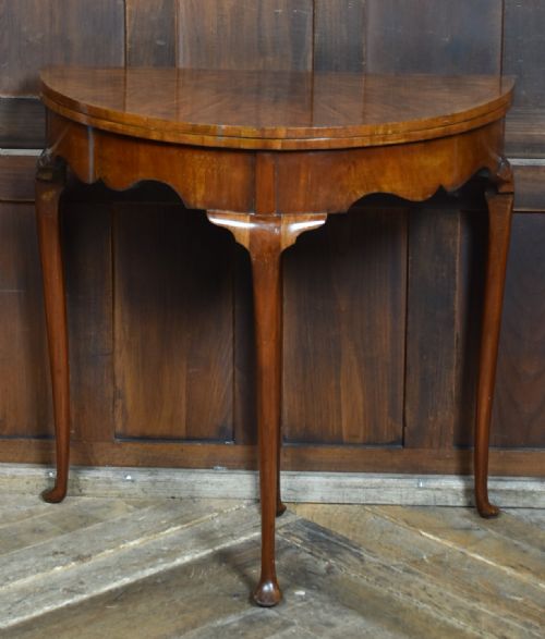 WALNUT DEMI LUNE FOLD OVER CARD TABLE - ADDITIONAL PHOTO 2