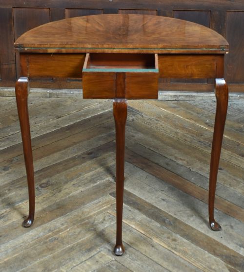 WALNUT DEMI LUNE FOLD OVER CARD TABLE - ADDITIONAL PHOTO 6