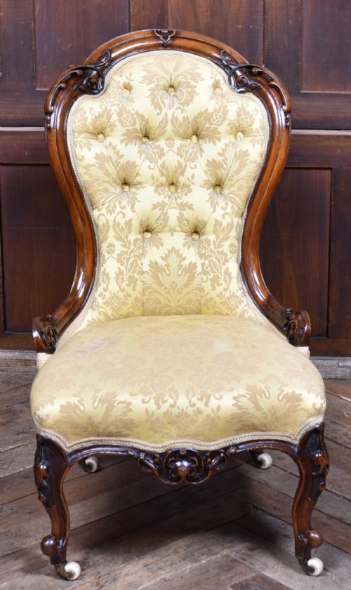 VICTORIAN WALNUT SPOON BACK NURSING CHAIR - ADDITIONAL PHOTO 2