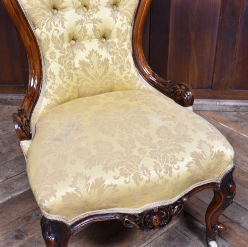 VICTORIAN WALNUT SPOON BACK NURSING CHAIR - ADDITIONAL PHOTO 4