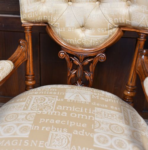 PAIR OF VICTORIAN WALNUT PARLOUR CHAIRS HIS AND HERS - ADDITIONAL PHOTO 5