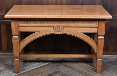 gothic revival oak altar table by j g w sons ltd of edinburgh - CATEGORY: ANTIQUE TABLES - DATED 1900