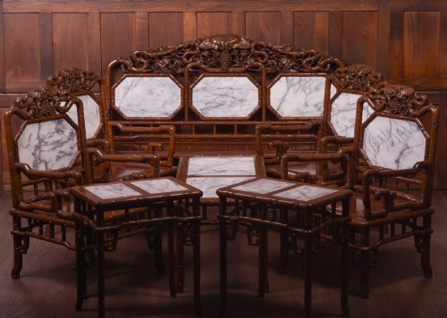 CHINESE CARVED HARDWOOD PARLOUR SUITE