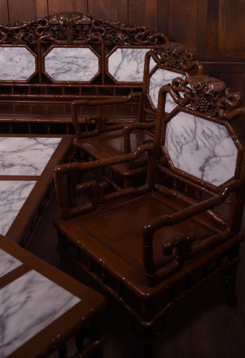 CHINESE CARVED HARDWOOD PARLOUR SUITE - ADDITIONAL PHOTO 2