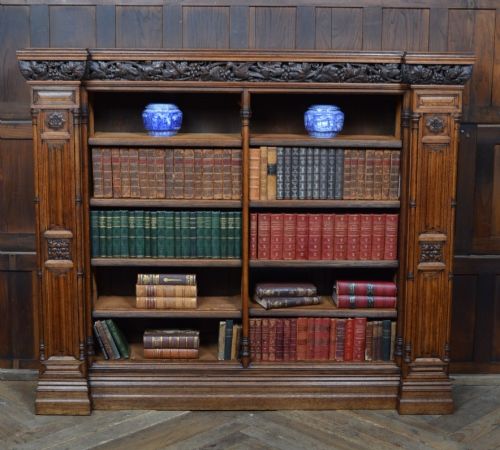 VICTORIAN GOTHIC REVIVAL OAK OPEN BOOKCASE - ADDITIONAL PHOTO 1