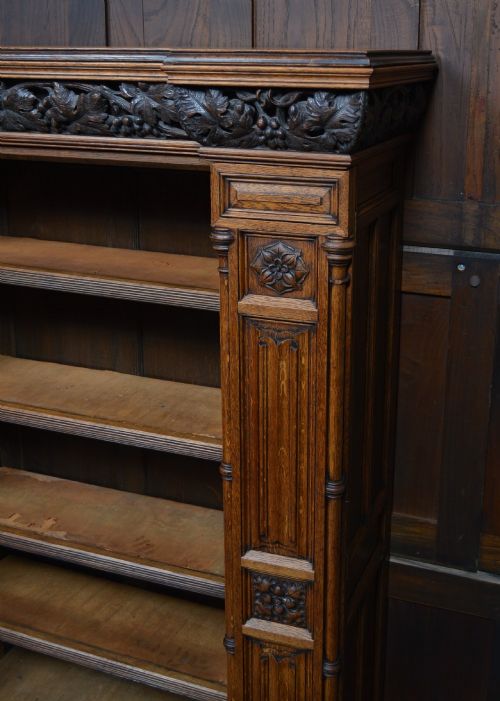 VICTORIAN GOTHIC REVIVAL OAK OPEN BOOKCASE - ADDITIONAL PHOTO 5