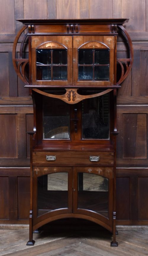 INLAID ART NOUVEAU MAHOGANY DISPLAY CABINET