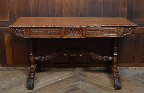 CARVED VICTORIAN PADAUK LIBRARY TABLE - ADDITIONAL PHOTO 1