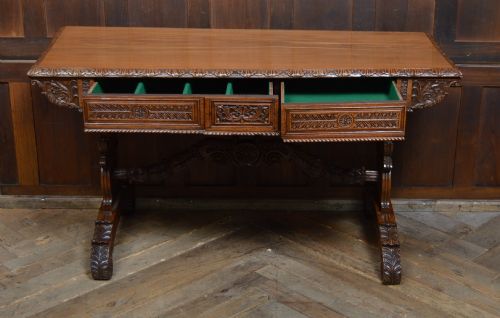 CARVED VICTORIAN PADAUK LIBRARY TABLE - ADDITIONAL PHOTO 2
