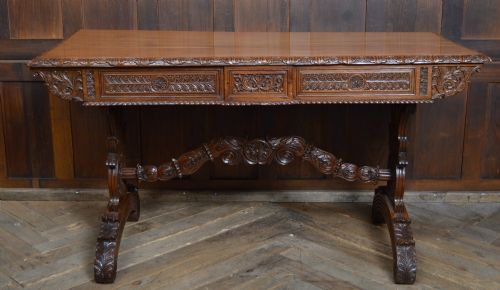 CARVED VICTORIAN PADAUK LIBRARY TABLE - ADDITIONAL PHOTO 9