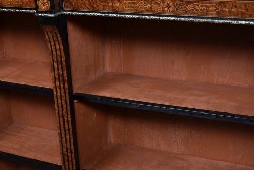 VICTORIAN AMBOYNA EBONIZED OPEN BOOKCASE - ADDITIONAL PHOTO 5