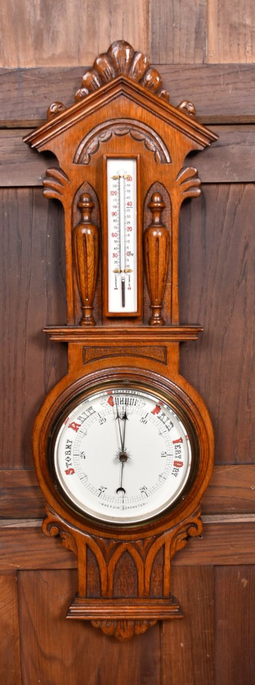VICTORIAN OAK BAROMETER - ADDITIONAL PHOTO 1