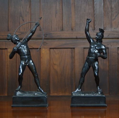 PAIR OF SPELTER ROMAN FIGURES