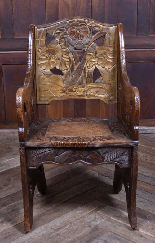 WALNUT FLORAL CARVED CHAIR ATTRIBUTED TO LIBERTY CO - ADDITIONAL PHOTO 1