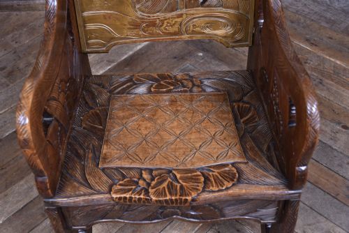 WALNUT FLORAL CARVED CHAIR ATTRIBUTED TO LIBERTY CO - ADDITIONAL PHOTO 3