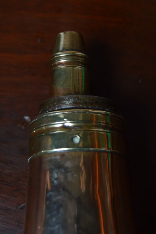 19TH CENTURY COPPER AND BRASS POWDER FLASK - ADDITIONAL PHOTO 6
