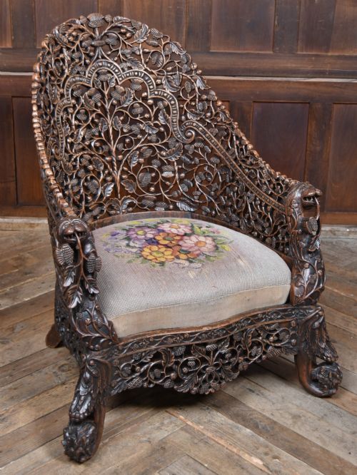 Burmese Carved Thistle Chair