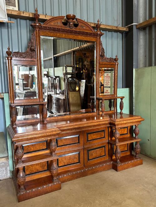 Victorian Pollard Oak Mirror- Back Sideboard
