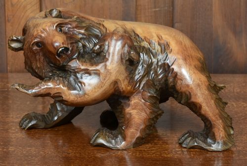 Japanese Carved Wooden Bear with Cub