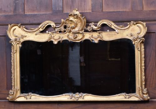 Giltwood Over Mantel Rococo Style Mirror