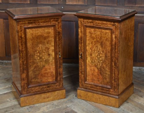 Pair of Edwardian Walnut Bedside Pot Cupboards