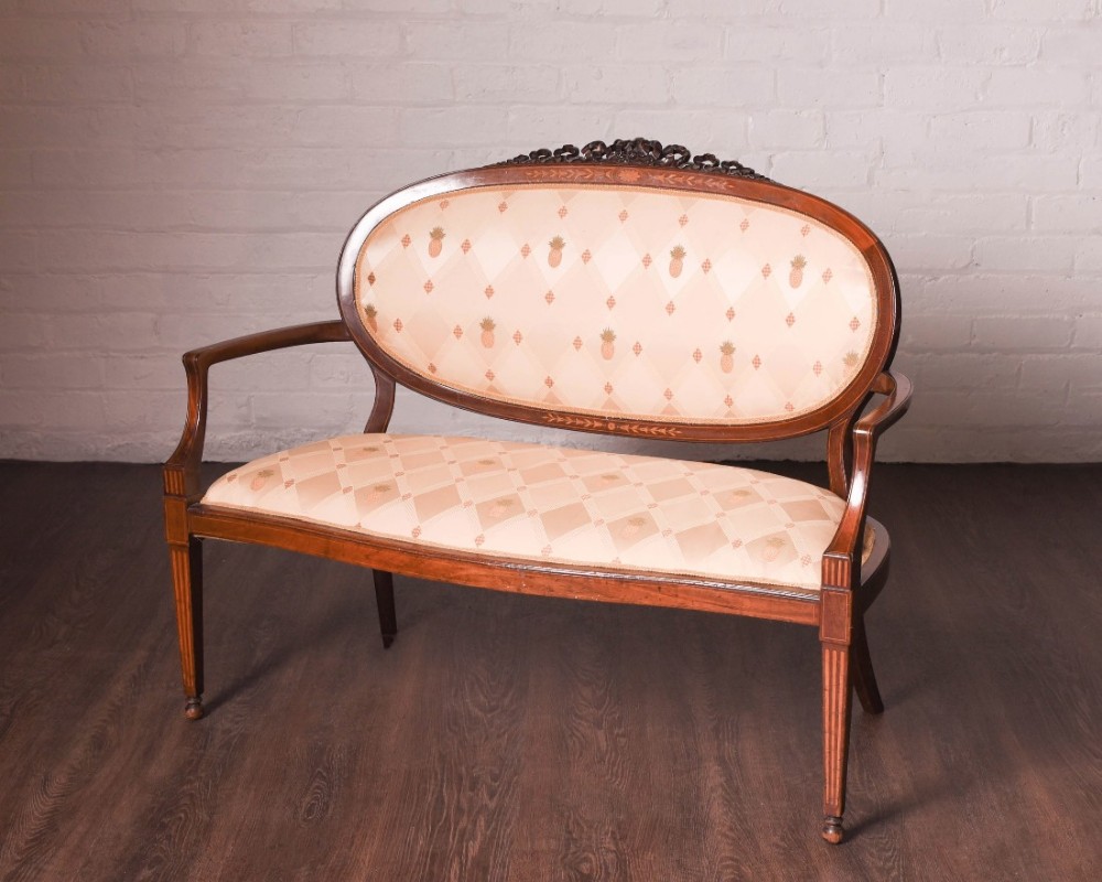 Edwardian inlaid mahogany parlour sofa