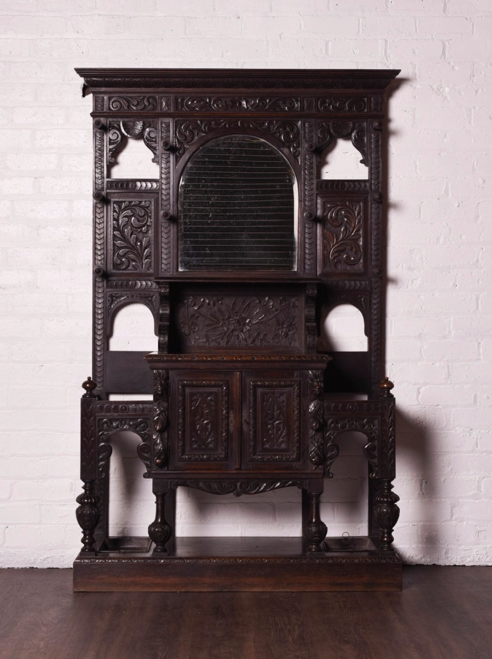 Victorian Heavily carved oak hallstand 