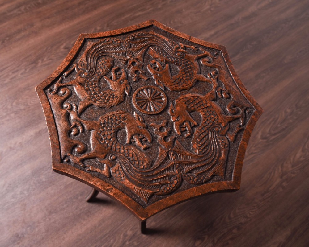 Oak ornately carved occasional table