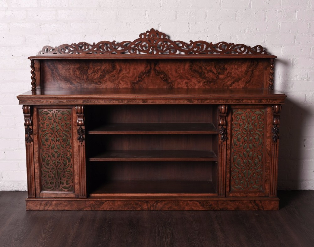Victorian burr walnut low bookcase 