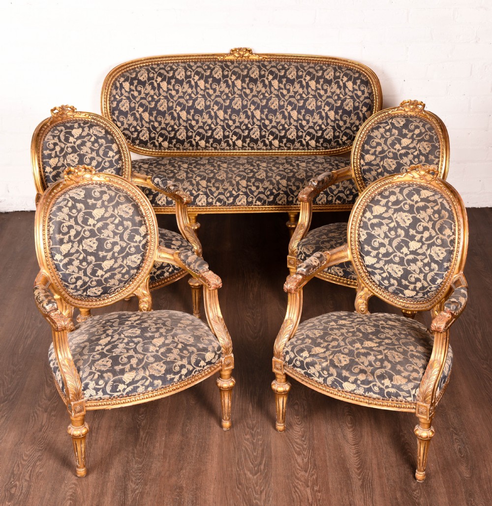 19th century 5 piece carved gilt wood salon suite 
