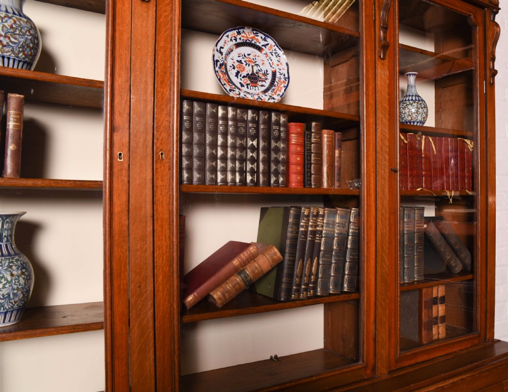 Victorian 3 door oak bookcase  View V