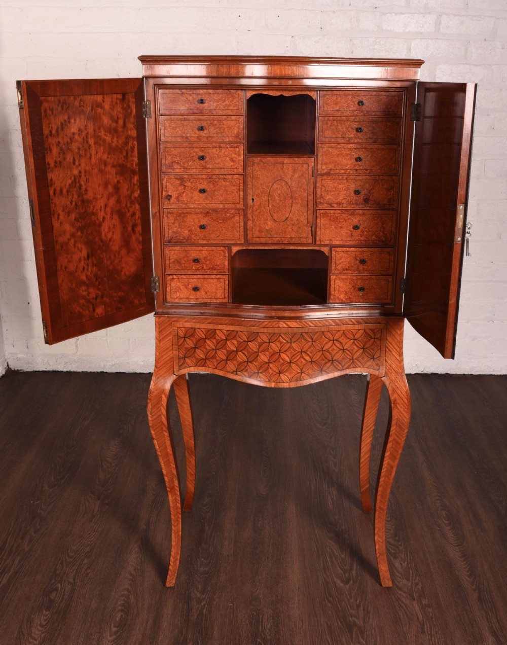 A Exhibition quality satin wood collectors cabinet on stand View XXIII