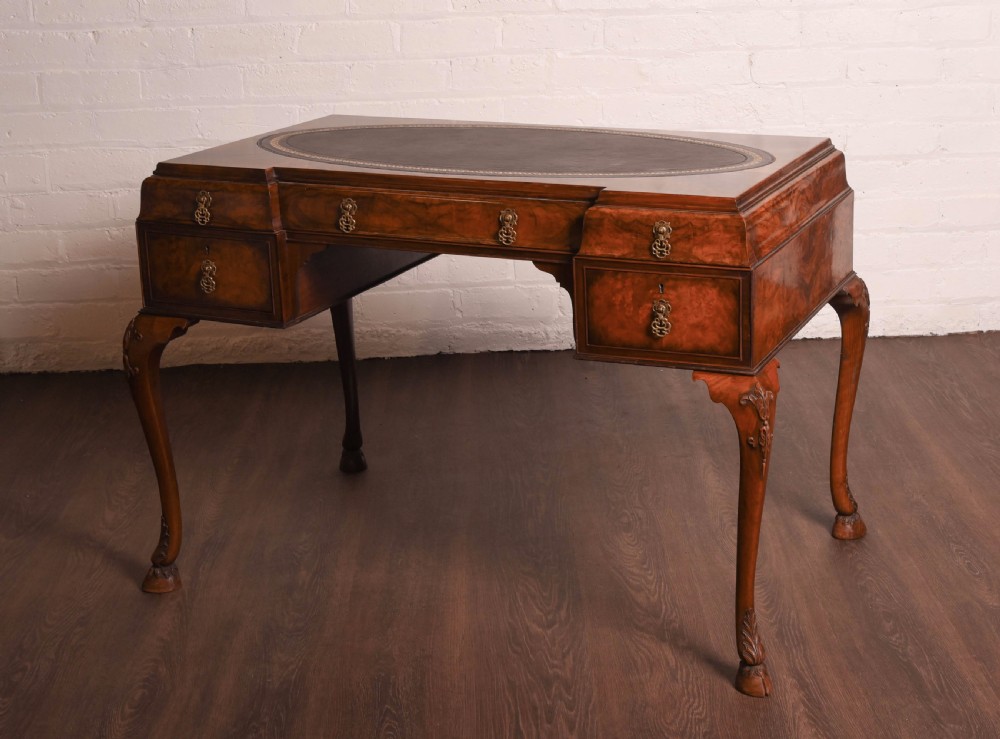Stunning burr walnut writing desk with hoof feet  