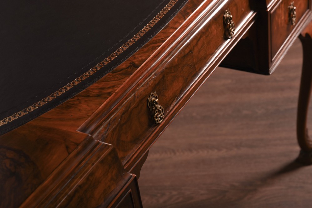 Stunning burr walnut writing desk with hoof feet   View IV