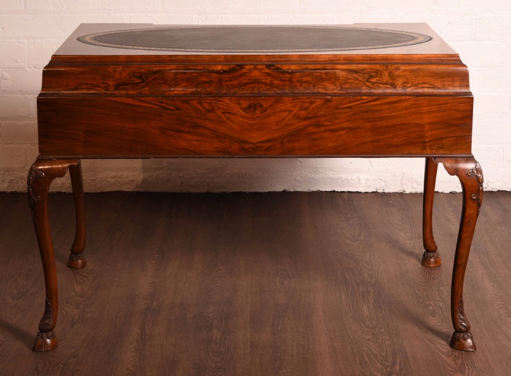 Stunning burr walnut writing desk with hoof feet   View V