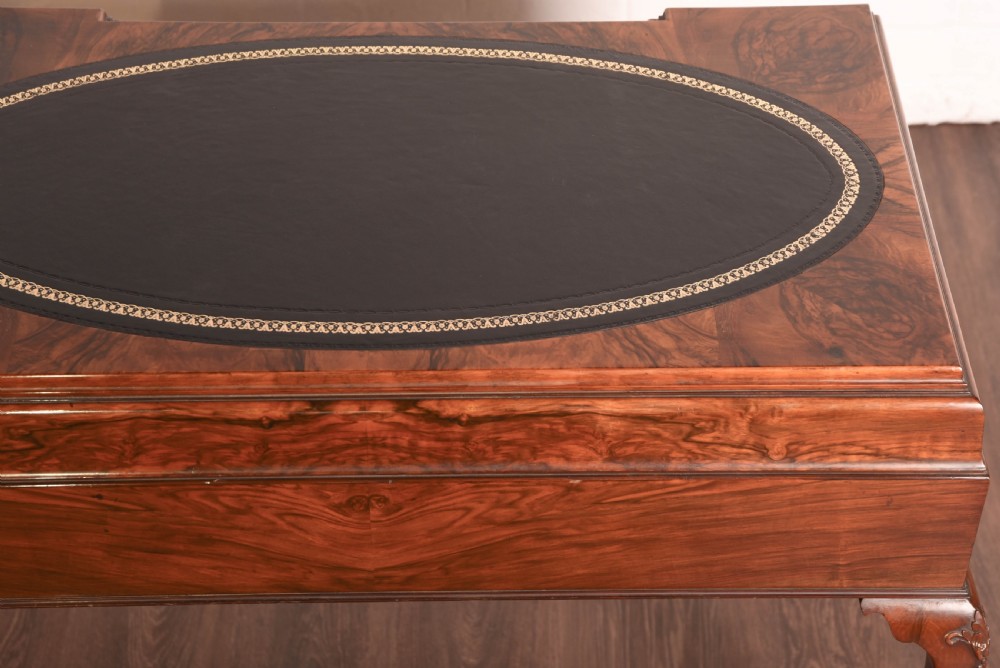 Stunning burr walnut writing desk with hoof feet   View VII