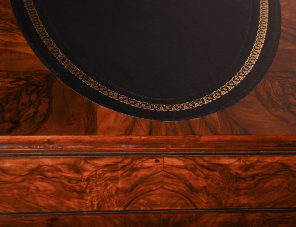 Stunning burr walnut writing desk with hoof feet   View XIII