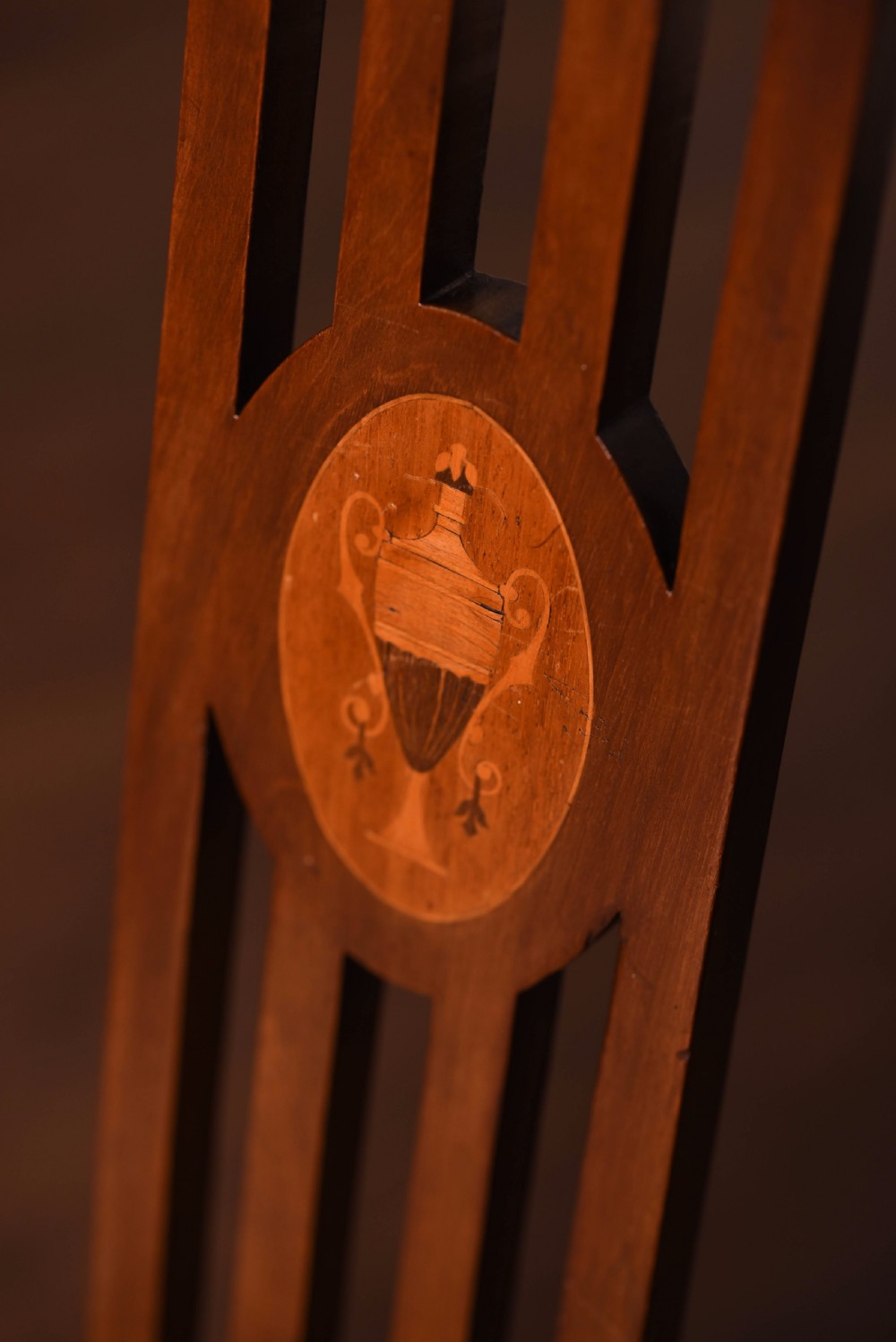 Edwardian Mahogany inlaid arm desk chair  View II