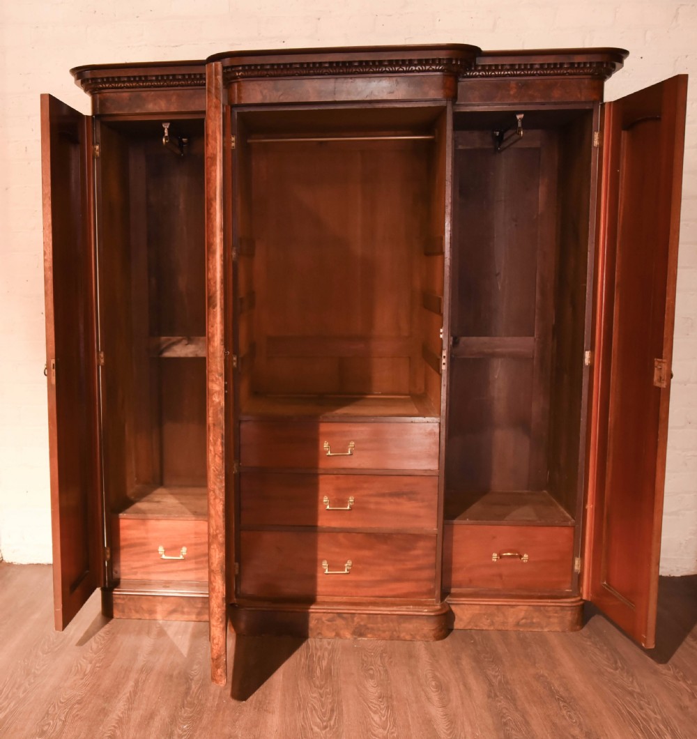 Stunning victorian burr walnut break fronted 3 door wardrobe  View II