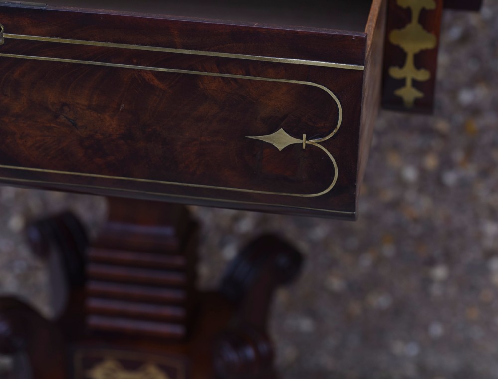 Regency brass inlaid drop leaf sofa table  View III